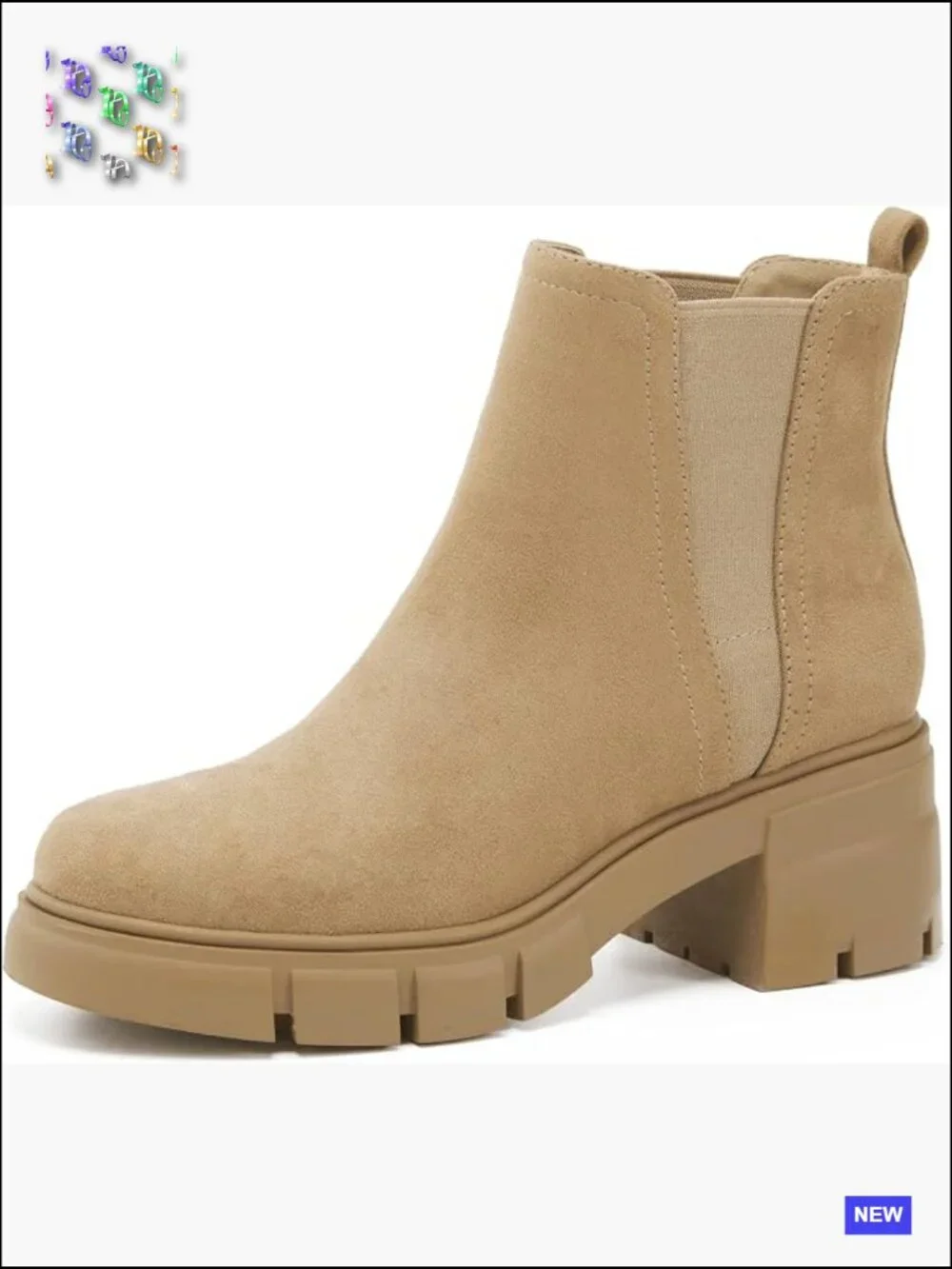 Chunky Block Heel Chelsea Booties Lug Sole Ankle Boots Elastic Gore Side